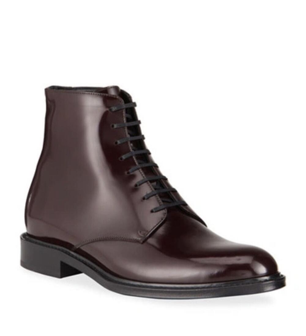 NIB Saint Laurent ‘Army’ Burgundy Red Shiny Leather Boots Size 39EU/6US $1195.00